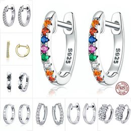 Hoop Earrings & Huggie 925 Sterling Silver Cubic Zircon Round Circle Crystal Women Korean For Fashion BrincosHoop