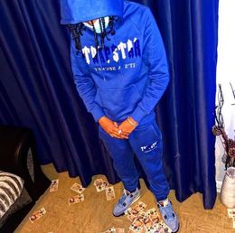 Men's Tracksuits Casual Trapstar Man Set Chenille Decoded Streetwear Hooded Tracksuit Bright Dazzling Blue White Embroidered Woman 2023ess