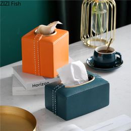 Tissue Boxes & Napkins Ceramic Roll Paper Pumping Box Imitation Leather Shape Storage Nordic Style Household Living Room Toilet
