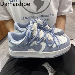 Dress Shoes Summer Preppy Style Sneakers Girly Heart Fashion Blue Casuals Sneakers Couple Trend Lace-up White Shoes Sneakers Women Shoes 230225