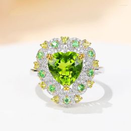 Cluster Rings RUZZALLATI Cute Romantic Heart Shape Peridot Gemstone Open For Women Stunning Green Crystal Europe Silver Colour Jewellery