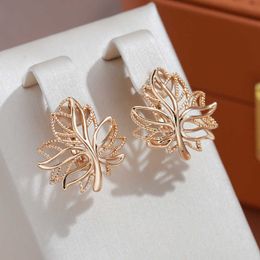 Charm Korean Glossy Hollow Clip Earrings 585 Rose Gold Life Tree Bling Hoops Wedding Earrings for Women Golden Jewelry Christmas Gift G230225