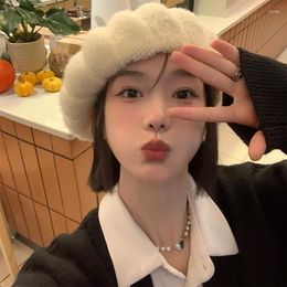 Berets Cute Pumpkin Beret Autumn And Winter Warm Korean Solid Colour Knitted Big Head Bud Painter Hats Ins Fashion Women's