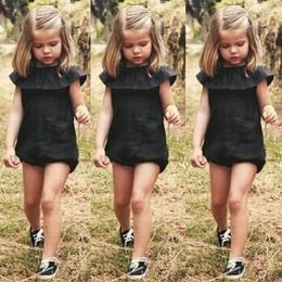 Clothing Sets Baby Girl Romper Black Doll Collar Bodysuit Short Sleeve Ruffle Jumpsuit Summer Clothes