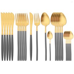 Dinnerware Sets 6Set/24Pcs Gold Cutlery Set Dinner Knife Fork Tea Spoon 304 Stainless Steel Silverware Kitchen Flatware Tableware