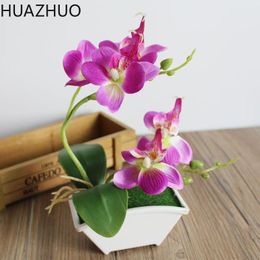 Decorative Flowers & Wreaths Artificial Butterfly Orchid Simulation Flower Set With Real Touch Leaves Fashion Plants Overall Floral Wedding