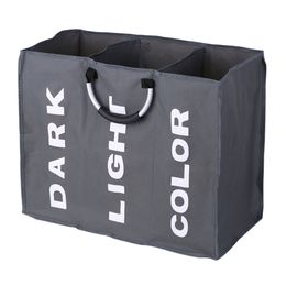 Large Foldable Laundry Basket Bag 3-Section Collapsible Oxford Washing Dirty Clothes Storage Bag Organiser