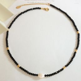 Choker 2023 Stainless Steel Black Glass Beads Baroque Freshwater Pearl Necklace For Women And Men Birthday Trendy Gift
