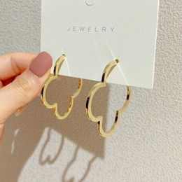 Charm Big Hoops Earings Real Gold Stainless Steel Earrings For Women Easy To Match Lucky Clover Letter V Round Fashion Jewellery Boho G230225