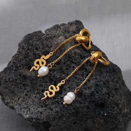 Charm Fashion Natural Freshwater Pearl Snake Tassel Earring Waterproof and Fade Resistant 18K Real Gold Plated Stainless Steel Jewellery G230225