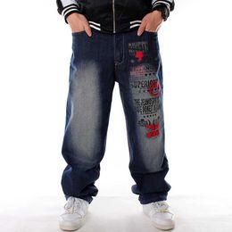 Men's Jeans Plus Size Waist 3046 inch Pattern Printed Loose Hip Hop Jeans Men European American Style Brand Hiphop Trend Denim Pants Z0225