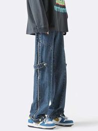 Men's Jeans Side Zipper Open Design Men's Loose Denim Trousers Retro Straight Street Loose Wide Leg Split Trousers Designer Jeans Pants Men Z0225