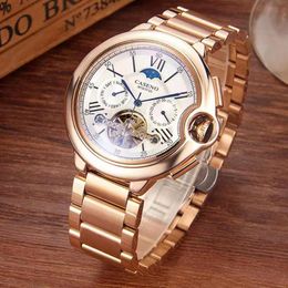 Wristwatches Tourbillon Watch Automatic Luxury Mechanical Men Top Brand Self Winding Stainless Steel Golden Clocks CASENO 2023