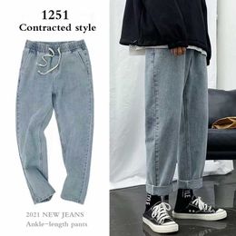 Men's Jeans Jeans Men Loose Straight Leg Pants Elastic Waist Teenager Casual Anklelength JEANS Pants Mouth Kpop Clothes Hip Hop Wide Leg Z0225