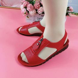 Sandals Summer Shoes for Women Sandals Pu Leather Comfort Mother Shoes Zipper Flat Solid Color Plus Size Fashion Sandalias De Mujer 230225
