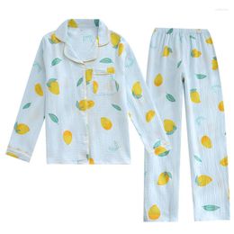 Women's Sleepwear Women Cute Sweet Style Loose Comfortable Soft Pyjamas 2 Piece Set Crepe Cotton Breathable Pyjama Home Lounge