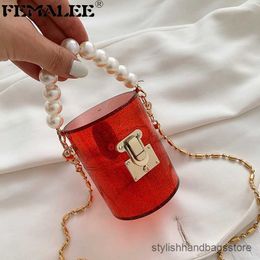 Luxury Mini Pearl chains Clear Handbags female ins Bling fashion transparent Bucket bag Small Lock shoulder Crossbody bags Q1208