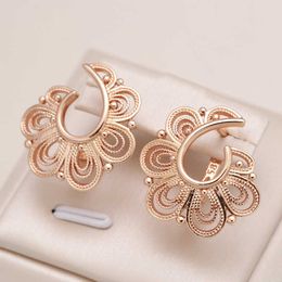 Charm Kinel New 585 Rose Gold Drop Earrings for Women Unusual Metal Sculpture Flower Earrings Fashion Ethnic Bridal Vintage Jewelry G230225
