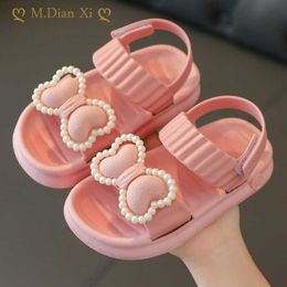 Sandals 2022 New Summer Children's Sandals Girls Princess Non Slip Soft Bottom Korean Bow Middle and Small Children's Sandals Kids Shoes Z0225