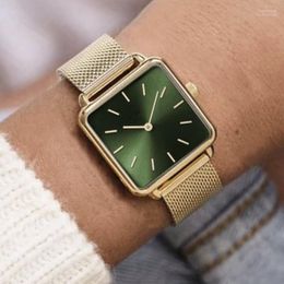 Wristwatches Luxury Square Gold Green Dial Quartz Watch Fashion Magnetic Watches For Women Ladies Dress Bussiness Clock Hect22