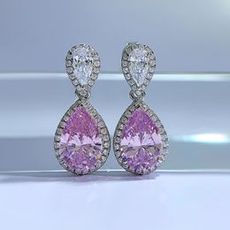 Water Drop Topaz Diamond Dangle Earring 100% Real 925 sterling silver Wedding Drop Earrings for Women Promise Engagement Jewellery