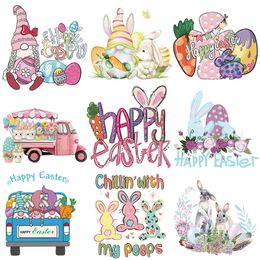 Notions Iron on Patches Easter Heat Transfer Stickers with Rabbit Pattern Appliques Design Decoration A Level Washable for T-Shirt Hoodies Bags