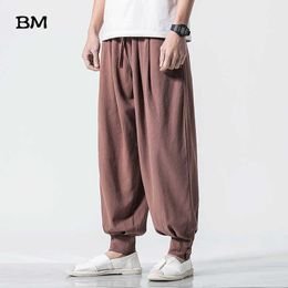 Men's Pants Chinese Style Sweatpants Ancient Style Linen Bloomers Casual Fashion Joggers Men Loose Large Size Sports Pants 5XL Trousers Male Z0225