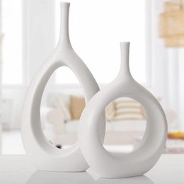 Vases LICG White Ceramic Hollow Set Of 2 Flower Vase For Decor Modern Decorative Centrepiece Wedding Table Home