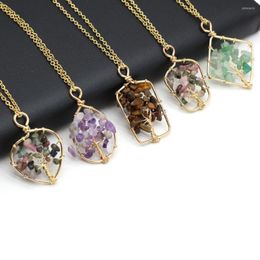 Chains Natural Stone Crystal Quartz Citrines Tourmalines Green Aventurines Necklace Pendants Women Jewellery Accessories Gift Length 40cm