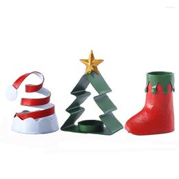 Candle Holders Set Of 3 Tea Light Metal Xmas Tree Hat Boot Tealight Christmas Table Decorations Centerpieces For Holiday Home