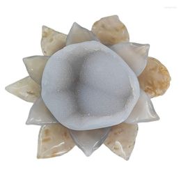 Decorative Figurines High Quality Natural Carving Crystal Geode Druzy Agate Hand Crafted Beautiful Flowers For Gift RZ