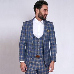 Men's Suits Fashion Checked And Striped Men's Suit Slim Fit Wedding Blazers Male Tuxedos Three Pieces Groom Wear Prom Jackets Vest Pants