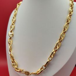 Chains K Yellow REAL GOLD GF Puffed Mariner Link Chain Necklace 10mm 23.6" Lobster Clasp STAMPChains