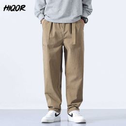 Men's Pants HIQOR Cargo Pants Trousers Men 2022 Casual Multi Pockets Stretchy Cuffs Belt Elastic Waist Fitness Straight Outdoor Embroidery Z0225