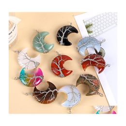 car dvr Charms Wire Wrapped Moon Natural Stone Pink Quartz Healing Crystal Amethyst Pendants For Necklace Making Drop Delivery Jewellery Findi Dhjq1