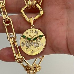 Chains NM44341 Chunky Gold Chain Cubic Zirconia Butterfly Pendant Cz Carabiner Clasp Spring Lock Aesthetic Necklace