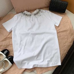 Womens T-Shirt designer Shenzhen Nanyou High-end 2021 Summer New Neckline Rhinestone Letter Printing Short Sleeve T-shirt Women V0UT