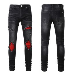 Męskie obcisłe dżinsy jeansowe Przecierane jeansy męskie w stylu Distressed Rozdarte rozdarcia Biker Czarny 20ss Motocyklowy Jogger Zamek Dopasowany krój Prosty otwór Hip Hop Regularny Rock Rozciągliwy