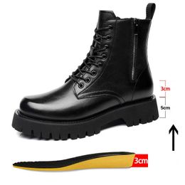 Dress Shoes Zipper Man Platform Boot Height Increasing High Men Leather Heel Shoe Male Elevator Boots Autumn Spring R230227