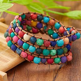 Charm Bracelets 1Pc Natural Stone Hand-woven Multi-layer Colourful Wide Wrap Bracelet For Women Men Bless Peace Luck Friendship Jewellery