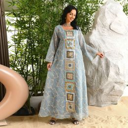 Ethnic Clothing Ab186 Muslim Sequin Evening Dress Djellaba Window Screen Embroidered Branch Gown Arabic Arrived for Women 230227