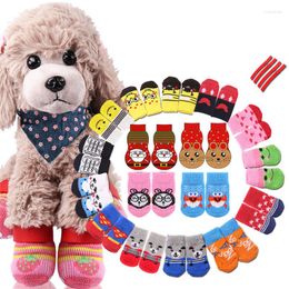 Dog Apparel 1set/4pcs Fashion Christmas Year Cartoon Pet Socks Soft Cotton Cute Non-slip Warm Sock For Teddy Cat Supplies