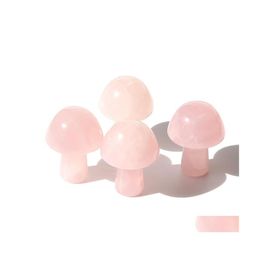 car dvr Stone 2Cm Mini Mushroom Statue Natural Carved Decoration Quartz Hand Polished Healing Pink Crystal Reiki Trinket Gift Room Ornament Dhrhe