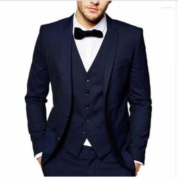 Men's Suits Custom Made Navy Blue Fashion Men Suit Blazer Slim Fit Wedding Prom Groom Tuxedo Formal 3Pcs(Jacket Pants Vest)