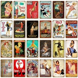 Sexy Girls Metal Painting Print Plates Posters Bikini Beauty Tin Sign Plaques Man Cave Decor Pub Bar Sign Fashion Art Metal Pin Up Pictures Home Decor Size 30X20CM w01