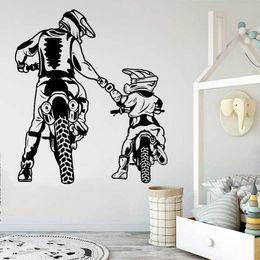 Wall Stickers Motocross Motorcycle Family Father Son Mountain Cross Country Racing Track Race Boys Room Decor Vinyl Decals Gifts 230227