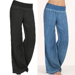 Leggings da donna 5XL Pantaloni lunghi Pantaloni a gamba larga Donna Taglia grande Primavera Casual Allentato Solido Blu Fondo nero