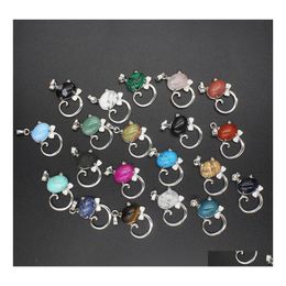 car dvr Pendant Necklaces 12Pcs Natural Stone Cute Sweet Cat Necklace Chakra Cure Quartz Crystal Hello Cats Jewellery Birthday Gifts For Drop Dh1Ut