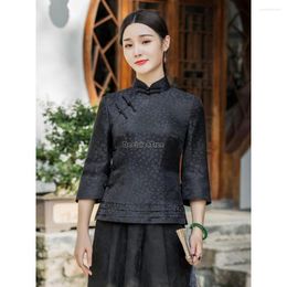 Ethnic Clothing 2023 Chinese Style Top Women Graceful Traditional Stand Up Collor Tang Suit Autumn Vintage Blouse Qipao A440