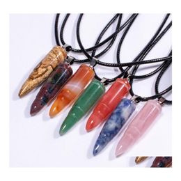 car dvr Pendant Necklaces Fashion Sier Gold Plated Healing Crystal Necklace Opal Turquoise Natural Stone Pink Quartz Chakra Jewellery Drop Del Dhdpl